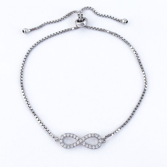 Vintage Thai Sterling Silver 925 Cubic Zirconia Infinity Slider Bracelet To 10" - Picture 1 of 5